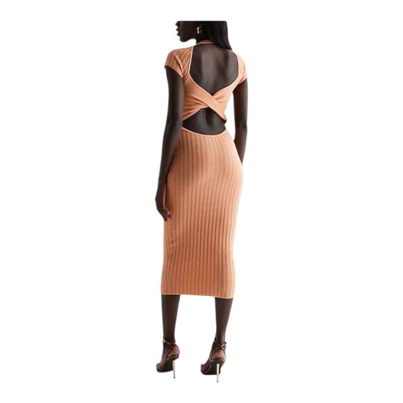 Express Ribbed Knit Midi Sweater  Dress Medium Open Twist Back Feminine - Picture 2 of 7